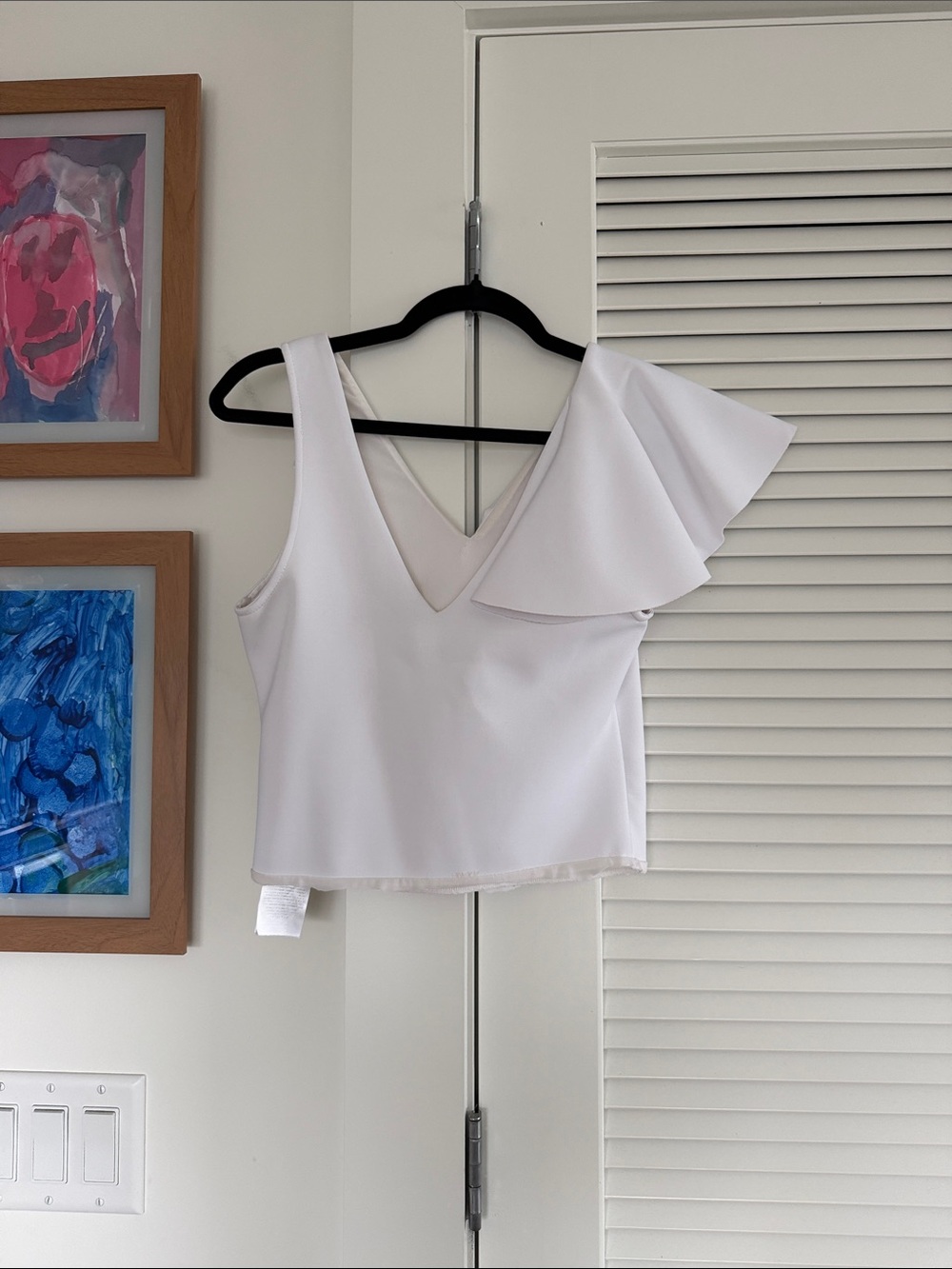 Marciano White One-Shoulder Ruffle Crop Top - Picture 3 of 4